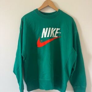 Nike Green Crewneck Sweater with Orange Accents